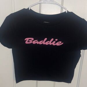 Wild Fable Black Crop Top with Pink 'Baddie' Print